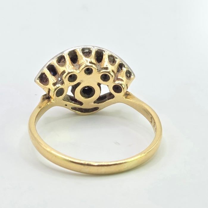 Vintage: 18ct Yellow Gold & Platinum Diamond Solitaire & Sapphire Crescent Dress Ring — 0.25ct