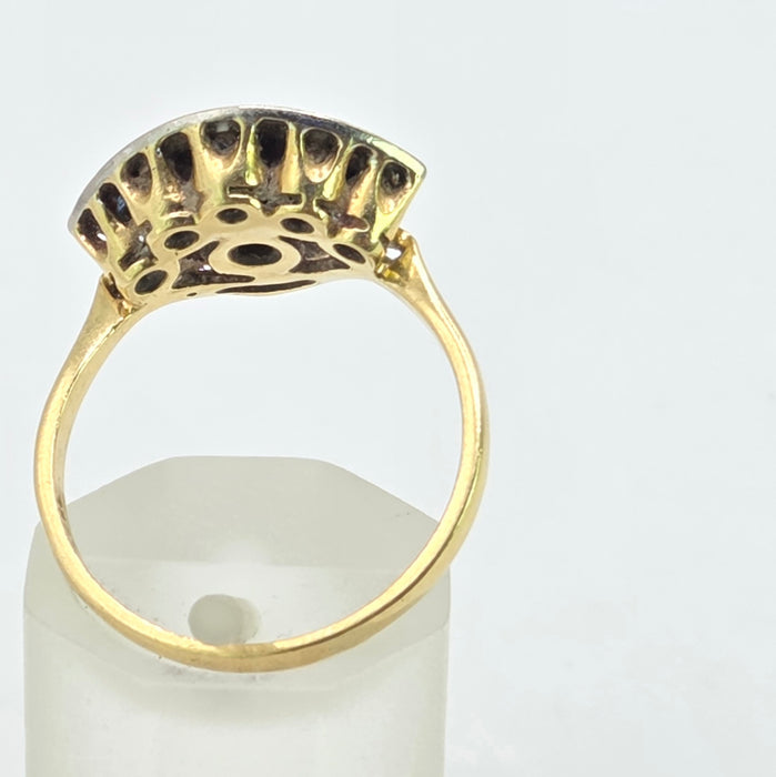Vintage: 18ct Yellow Gold & Platinum Diamond Solitaire & Sapphire Crescent Dress Ring — 0.25ct