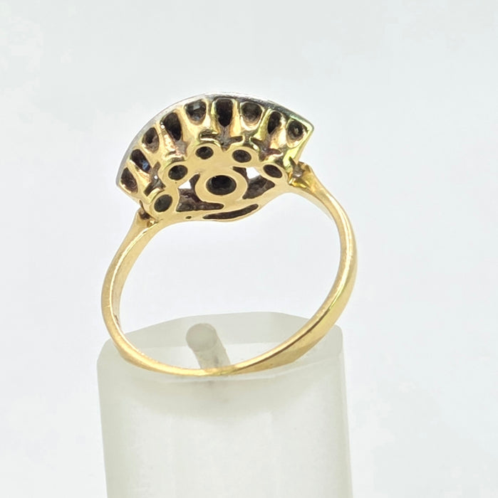 Vintage: 18ct Yellow Gold & Platinum Diamond Solitaire & Sapphire Crescent Dress Ring — 0.25ct