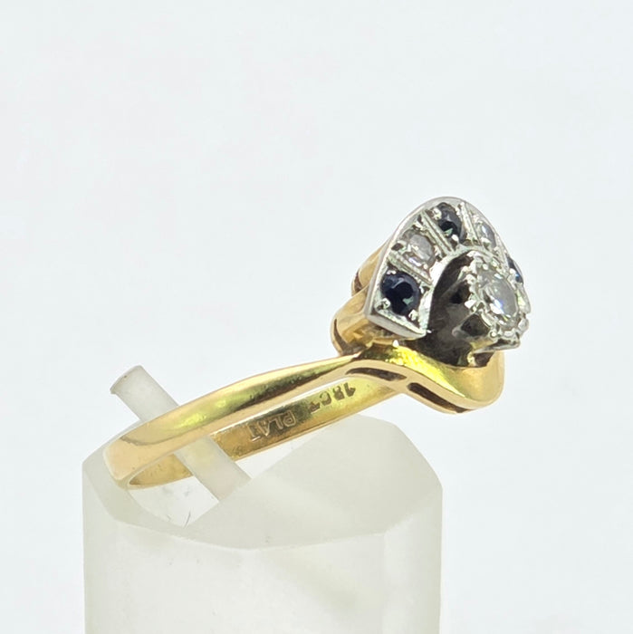 Vintage: 18ct Yellow Gold & Platinum Diamond Solitaire & Sapphire Crescent Dress Ring — 0.25ct