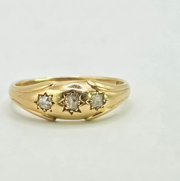 Antique: 18ct Yellow Gold Old Mine Cut Diamond Gypsy Ring — From 1908
