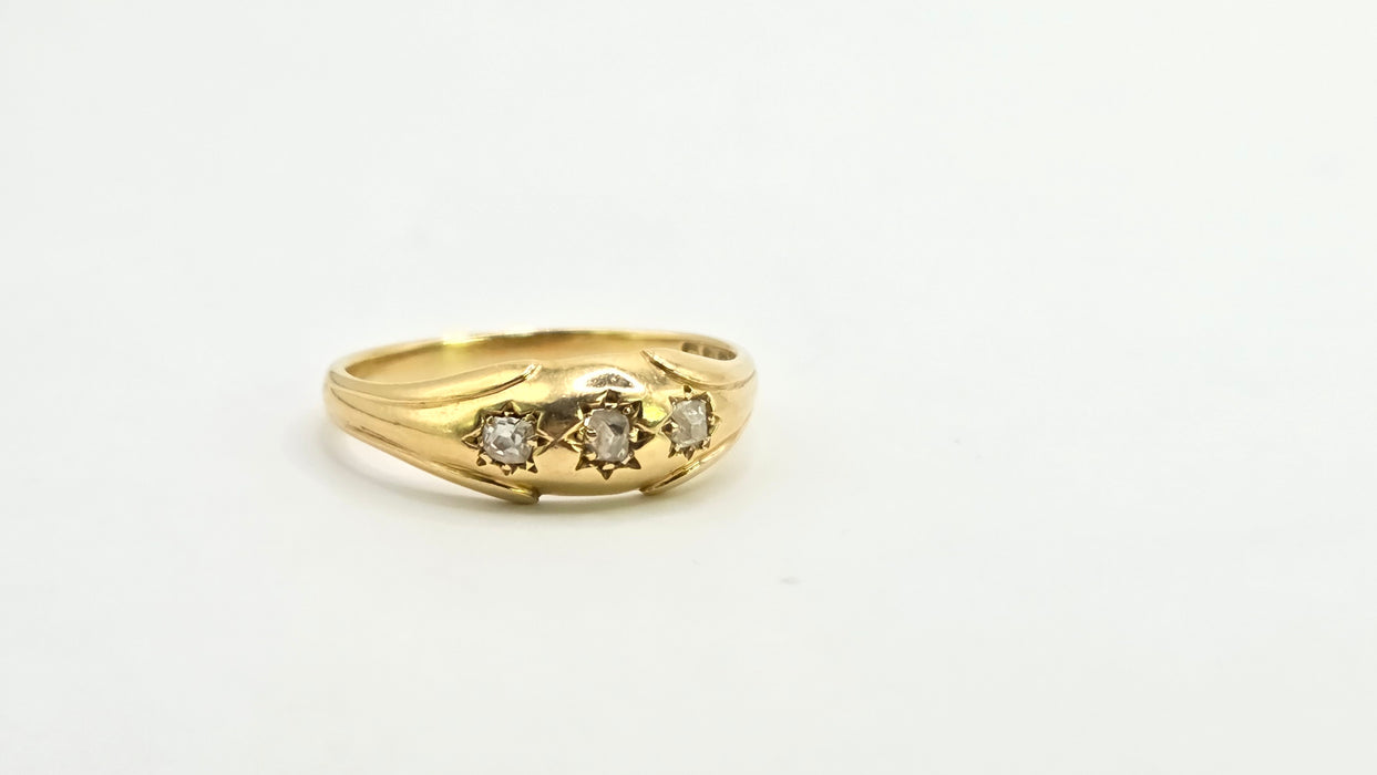 Antique: 18ct Yellow Gold Old Mine Cut Diamond Gypsy Ring — From 1908
