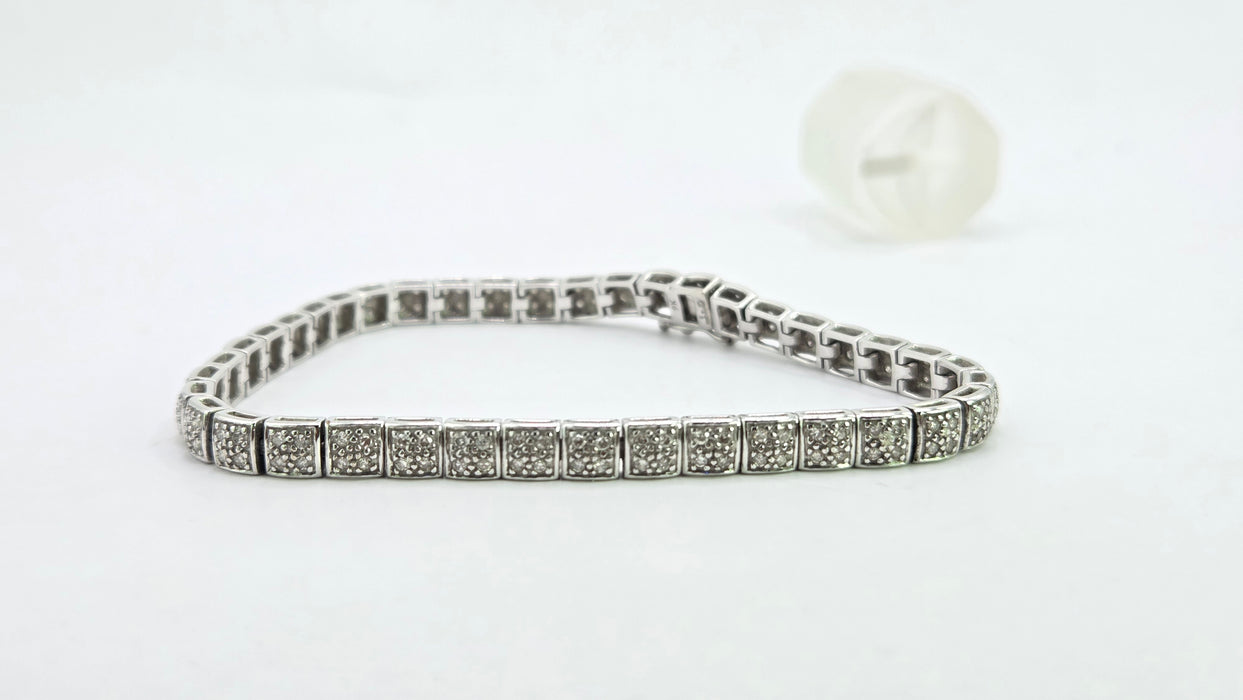 Vintage: 9ct White Gold Diamond 1.20ct 158-Stone Square Link Line Bracelet