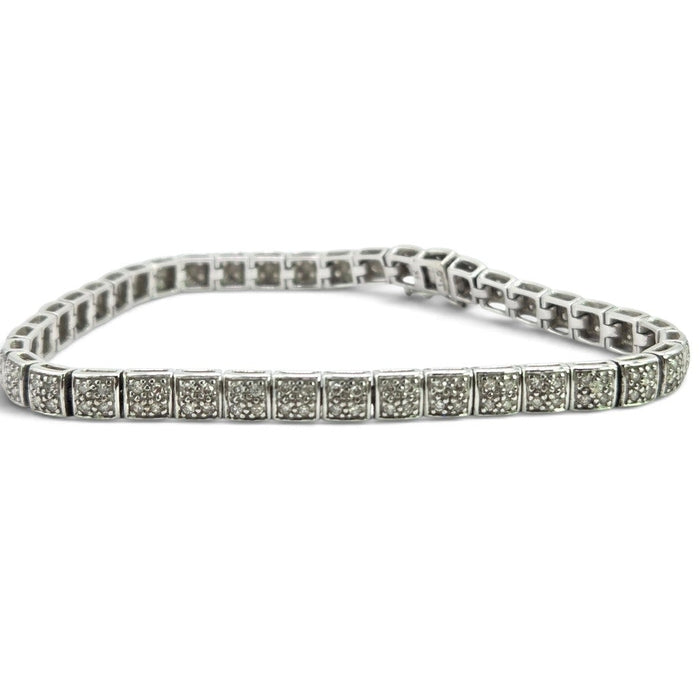 Vintage: 9ct White Gold Diamond 1.20ct 158-Stone Square Link Line Bracelet