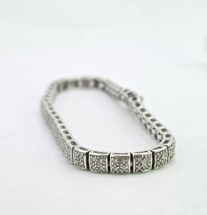 Vintage: 9ct White Gold Diamond 1.20ct 158-Stone Square Link Line Bracelet