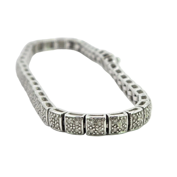 Vintage: 9ct White Gold Diamond 1.20ct 158-Stone Square Link Line Bracelet
