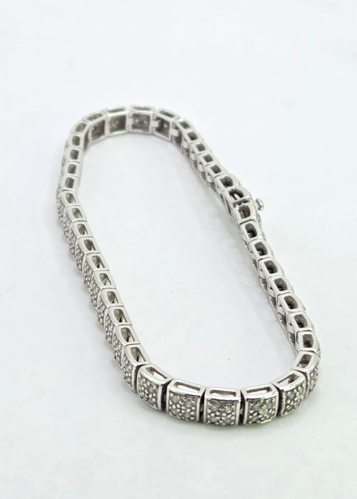 Vintage: 9ct White Gold Diamond 1.20ct 158-Stone Square Link Line Bracelet