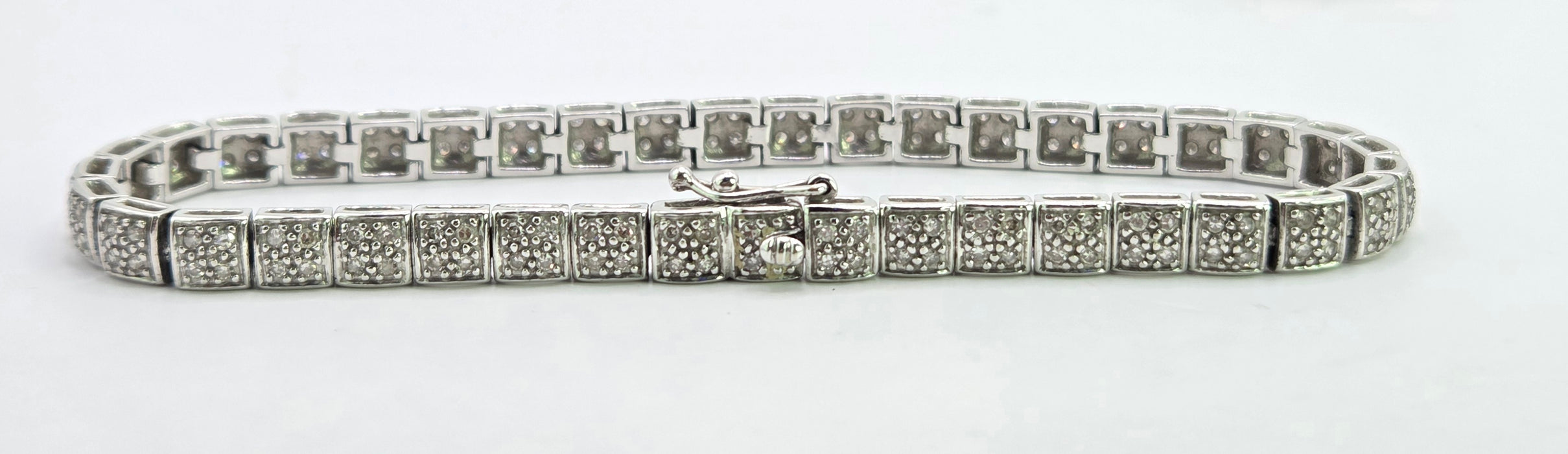 Vintage: 9ct White Gold Diamond 1.20ct 158-Stone Square Link Line Bracelet