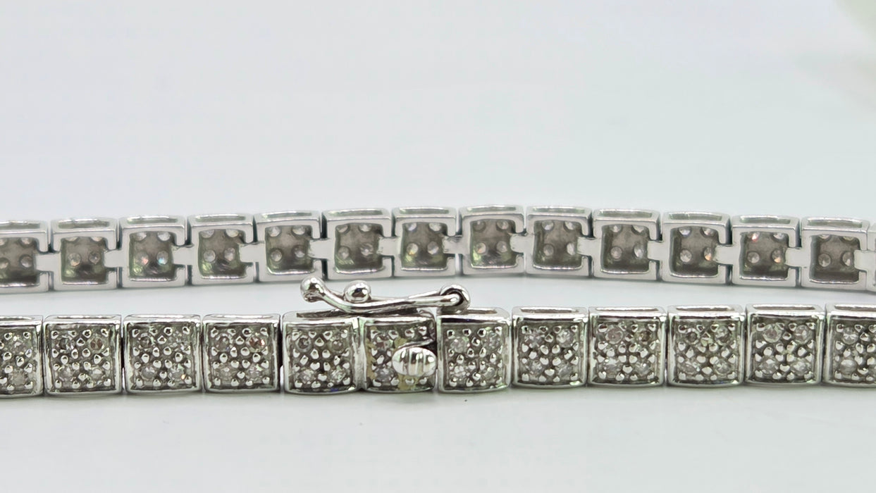 Vintage: 9ct White Gold Diamond 1.20ct 158-Stone Square Link Line Bracelet