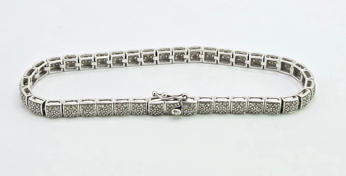Vintage: 9ct White Gold Diamond 1.20ct 158-Stone Square Link Line Bracelet