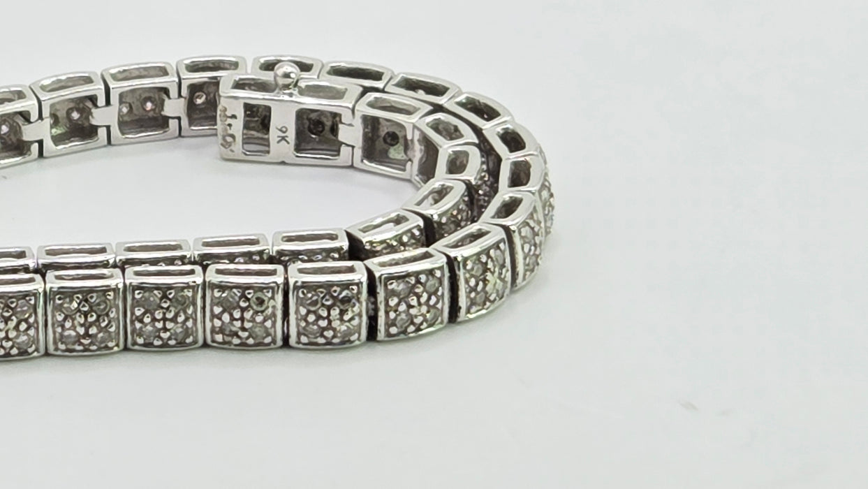 Vintage: 9ct White Gold Diamond 1.20ct 158-Stone Square Link Line Bracelet