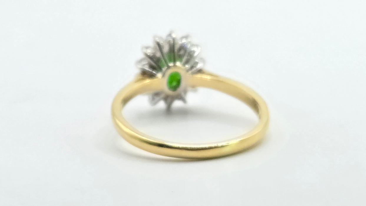 Vintage: 18ct Yellow Gold Green Tourmaline & Diamond 0.28ct Oval Cluster Ring — From 1994