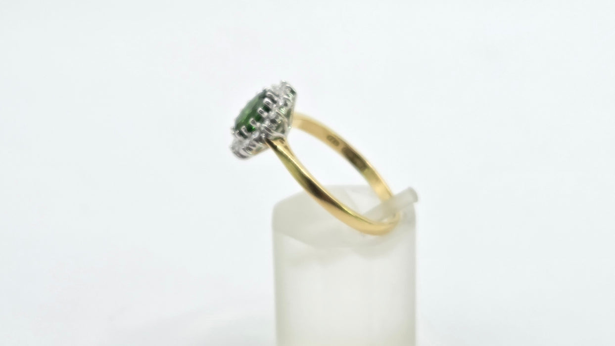 Vintage: 18ct Yellow Gold Green Tourmaline & Diamond 0.28ct Oval Cluster Ring — From 1994