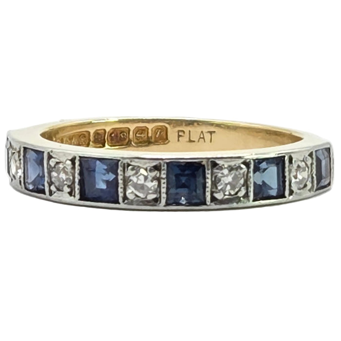 Vintage: 18ct Yellow Gold & Platinum Sapphire & Diamond Half Eternity Stacker Ring — From 1989