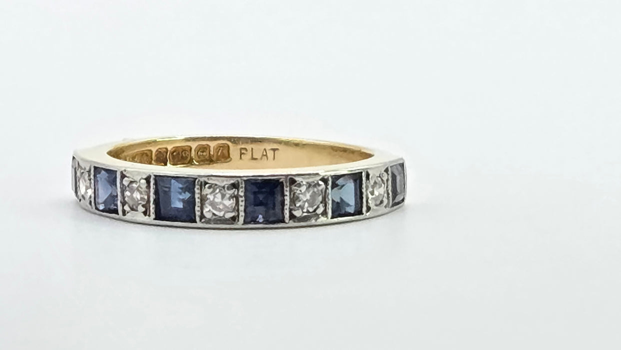 Vintage: 18ct Yellow Gold & Platinum Sapphire & Diamond Half Eternity Stacker Ring — From 1989