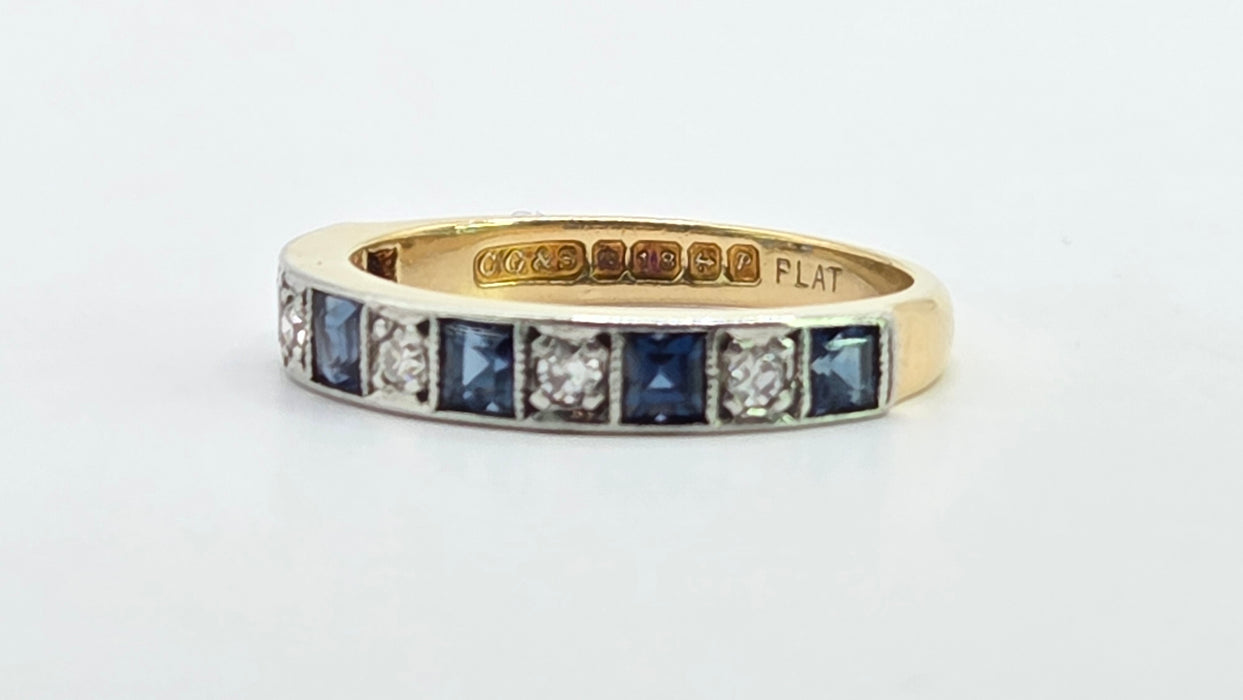 Vintage: 18ct Yellow Gold & Platinum Sapphire & Diamond Half Eternity Stacker Ring — From 1989