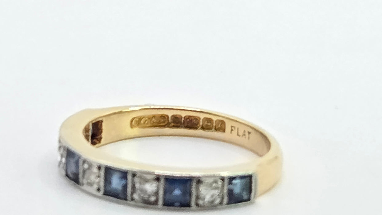 Vintage: 18ct Yellow Gold & Platinum Sapphire & Diamond Half Eternity Stacker Ring — From 1989