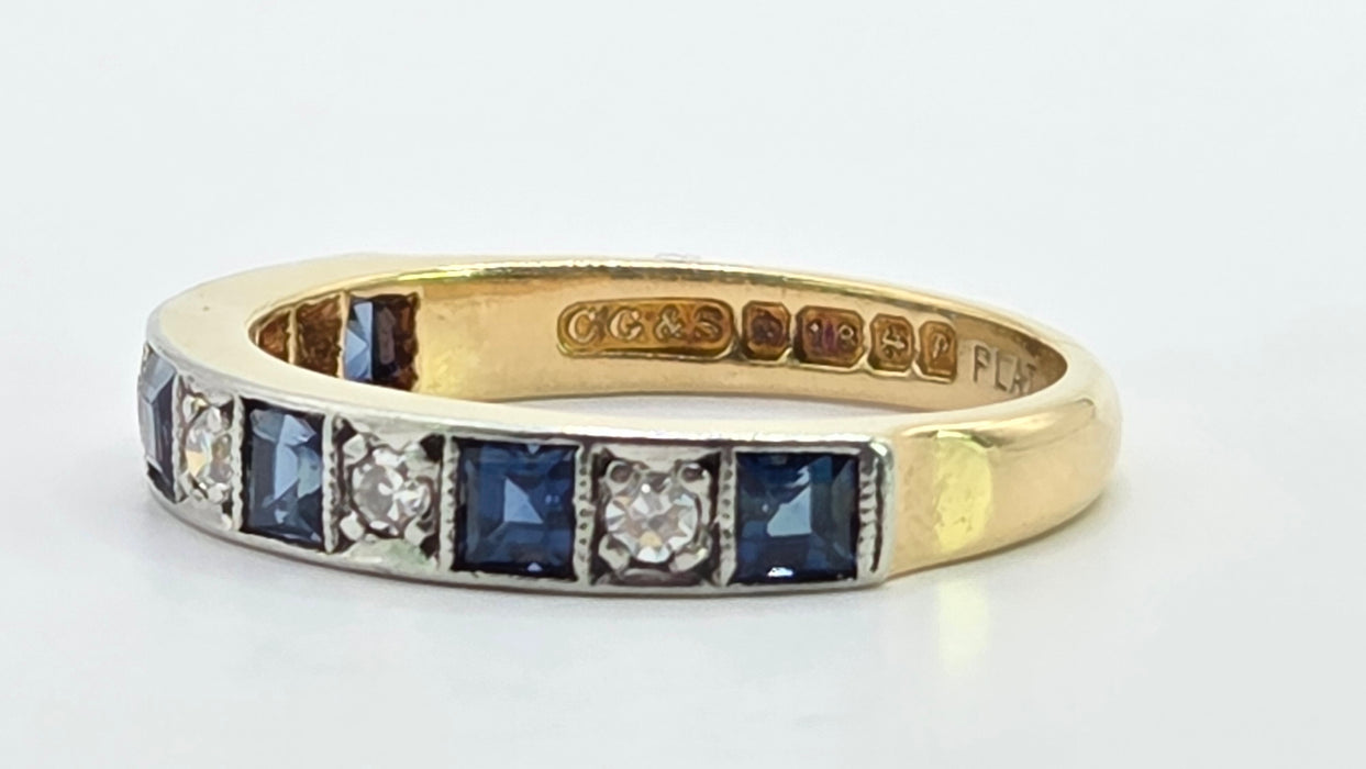 Vintage: 18ct Yellow Gold & Platinum Sapphire & Diamond Half Eternity Stacker Ring — From 1989