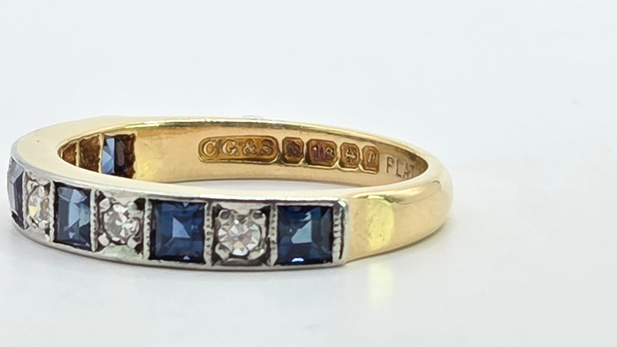 Vintage: 18ct Yellow Gold & Platinum Sapphire & Diamond Half Eternity Stacker Ring — From 1989