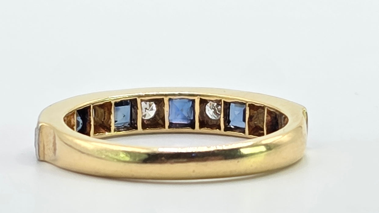 Vintage: 18ct Yellow Gold & Platinum Sapphire & Diamond Half Eternity Stacker Ring — From 1989