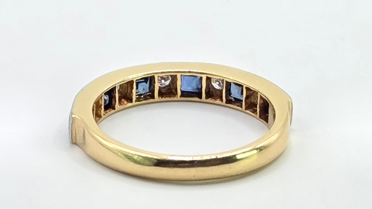 Vintage: 18ct Yellow Gold & Platinum Sapphire & Diamond Half Eternity Stacker Ring — From 1989