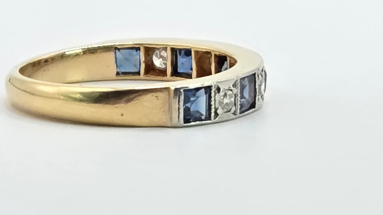 Vintage: 18ct Yellow Gold & Platinum Sapphire & Diamond Half Eternity Stacker Ring — From 1989