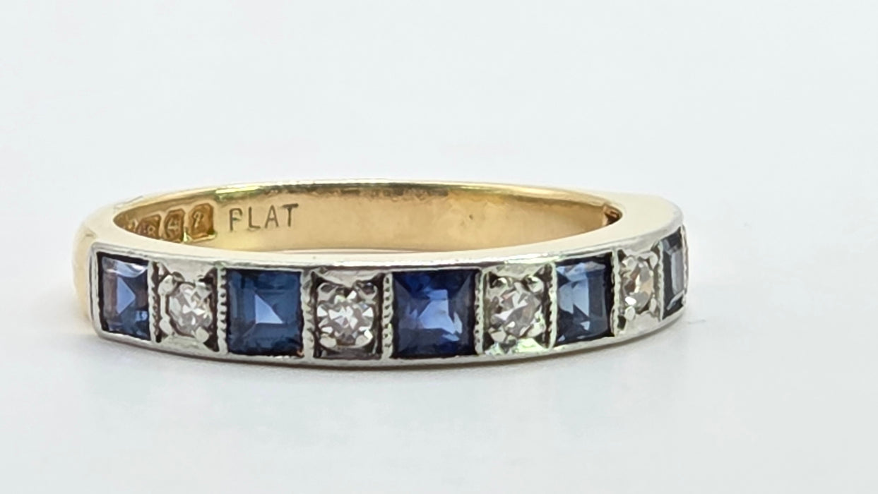 Vintage: 18ct Yellow Gold & Platinum Sapphire & Diamond Half Eternity Stacker Ring — From 1989
