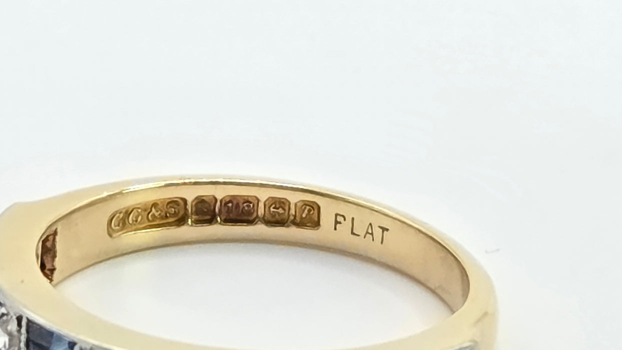 Vintage: 18ct Yellow Gold & Platinum Sapphire & Diamond Half Eternity Stacker Ring — From 1989
