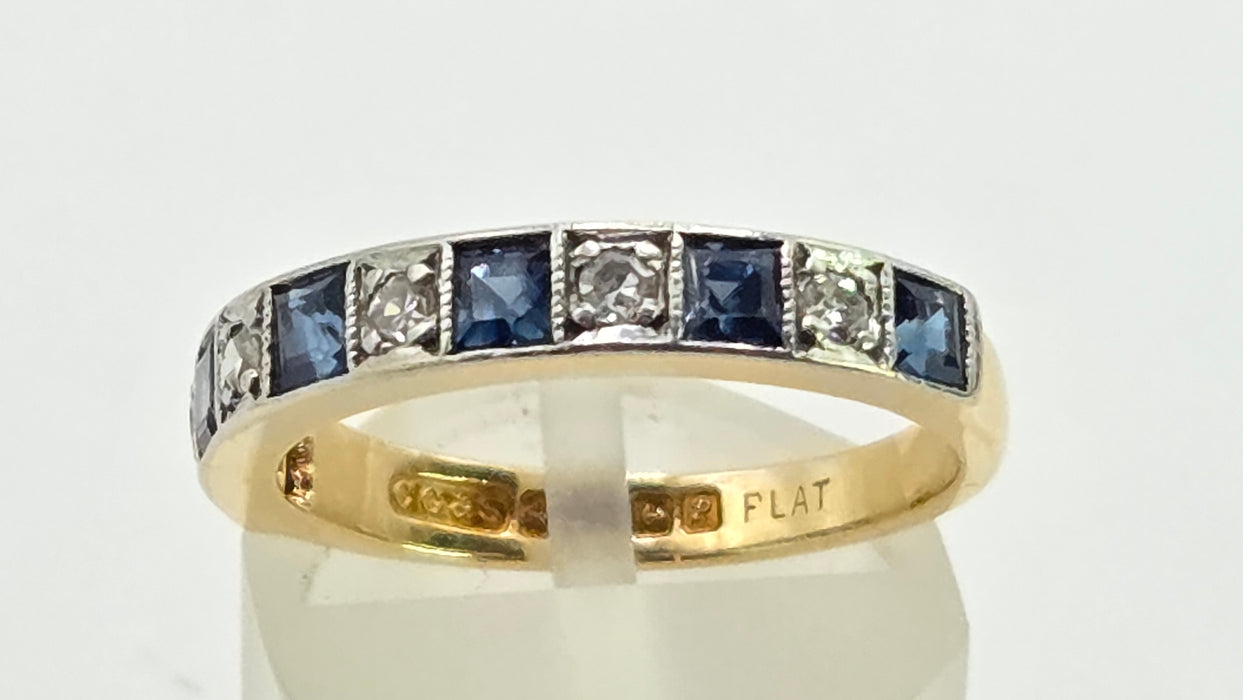 Vintage: 18ct Yellow Gold & Platinum Sapphire & Diamond Half Eternity Stacker Ring — From 1989