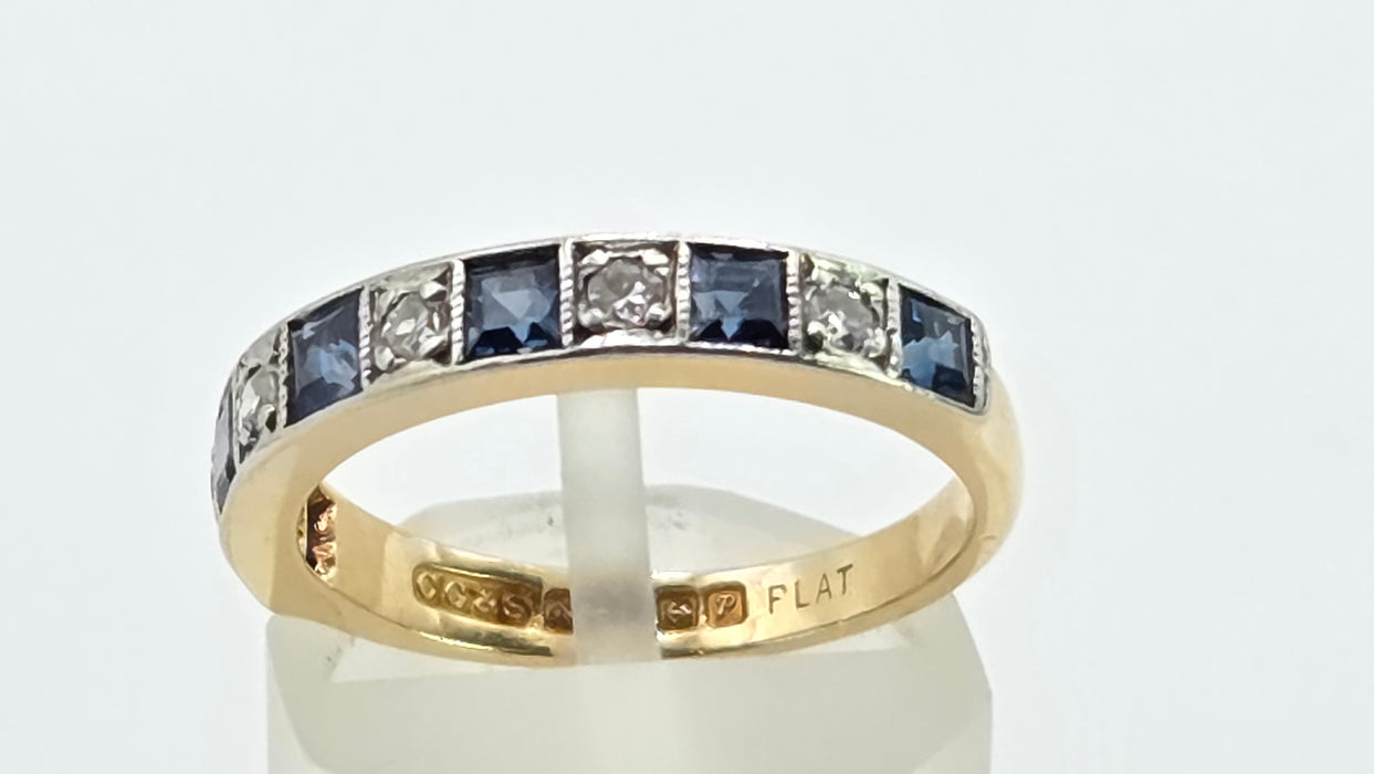 Vintage: 18ct Yellow Gold & Platinum Sapphire & Diamond Half Eternity Stacker Ring — From 1989