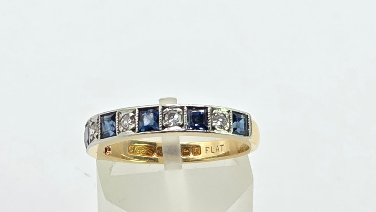 Vintage: 18ct Yellow Gold & Platinum Sapphire & Diamond Half Eternity Stacker Ring — From 1989