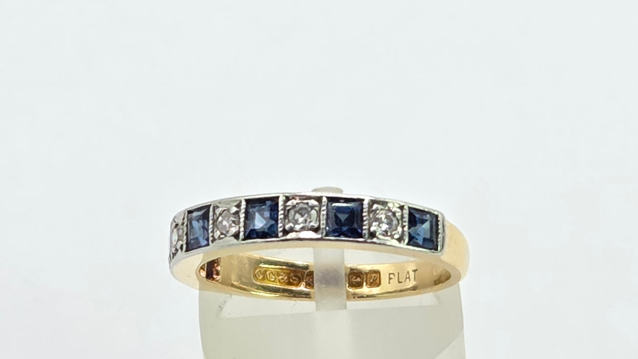 Vintage: 18ct Yellow Gold & Platinum Sapphire & Diamond Half Eternity Stacker Ring — From 1989