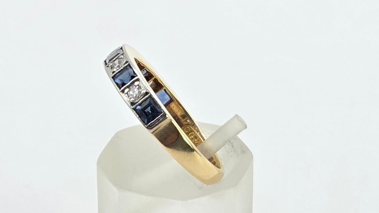Vintage: 18ct Yellow Gold & Platinum Sapphire & Diamond Half Eternity Stacker Ring — From 1989