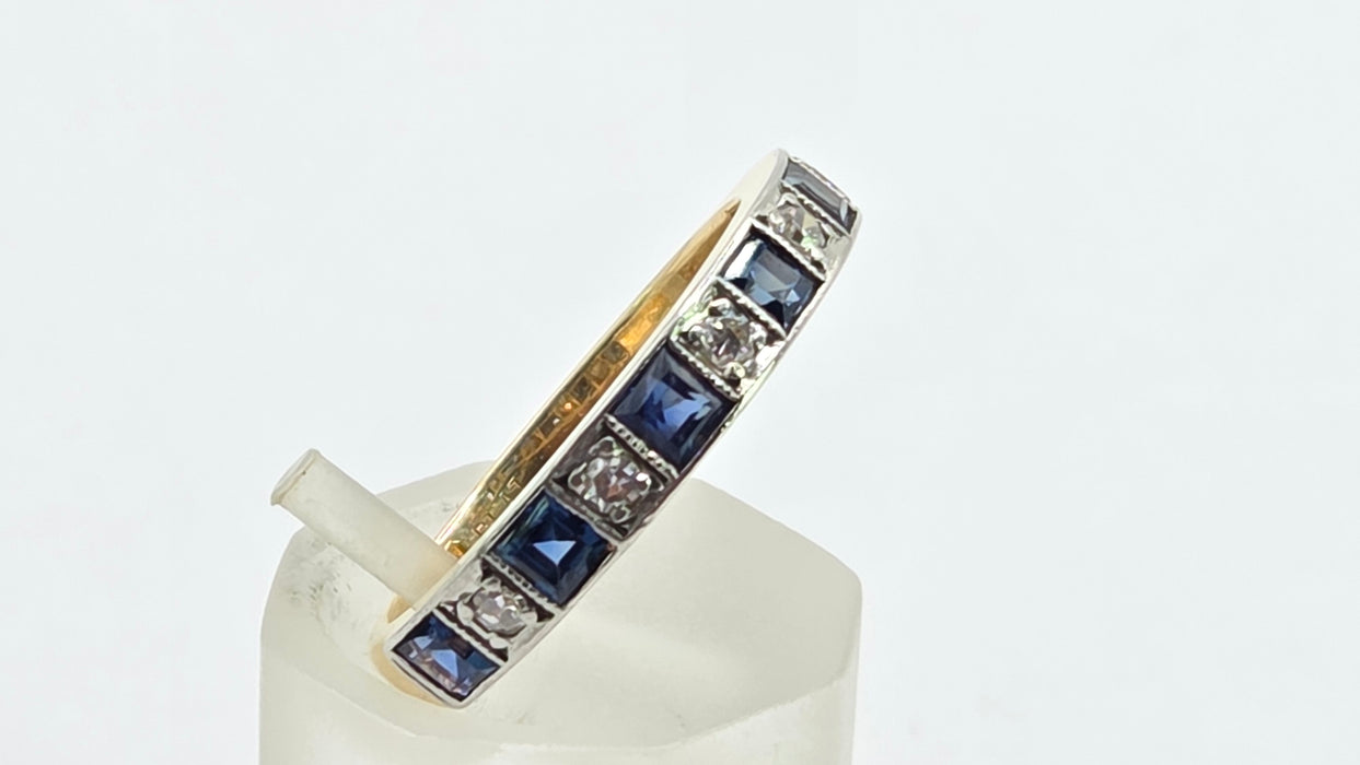 Vintage: 18ct Yellow Gold & Platinum Sapphire & Diamond Half Eternity Stacker Ring — From 1989