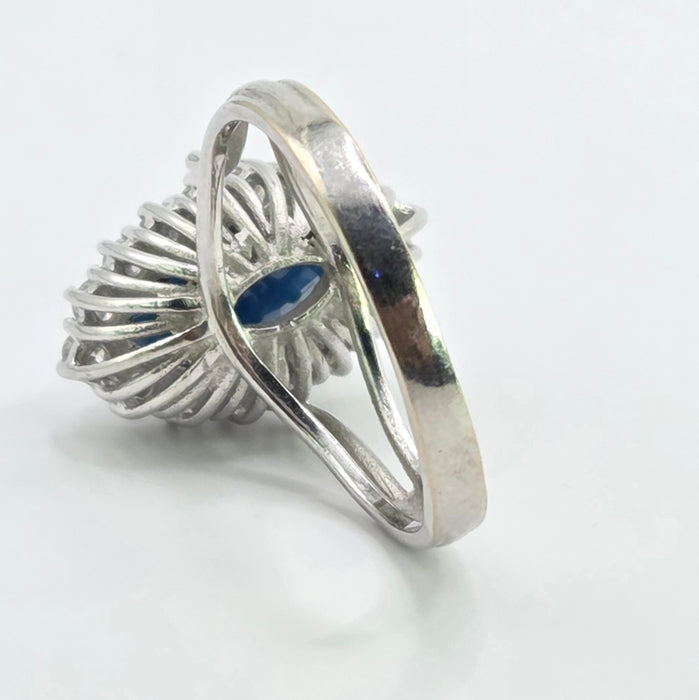 Vintage: 18ct White Gold Marquise Sapphire 1.79ct & Diamond 0.64ct Cluster Dress Ring — From 1975