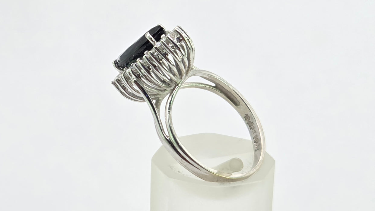Vintage: 18ct White Gold Marquise Sapphire 1.79ct & Diamond 0.64ct Cluster Dress Ring — From 1975