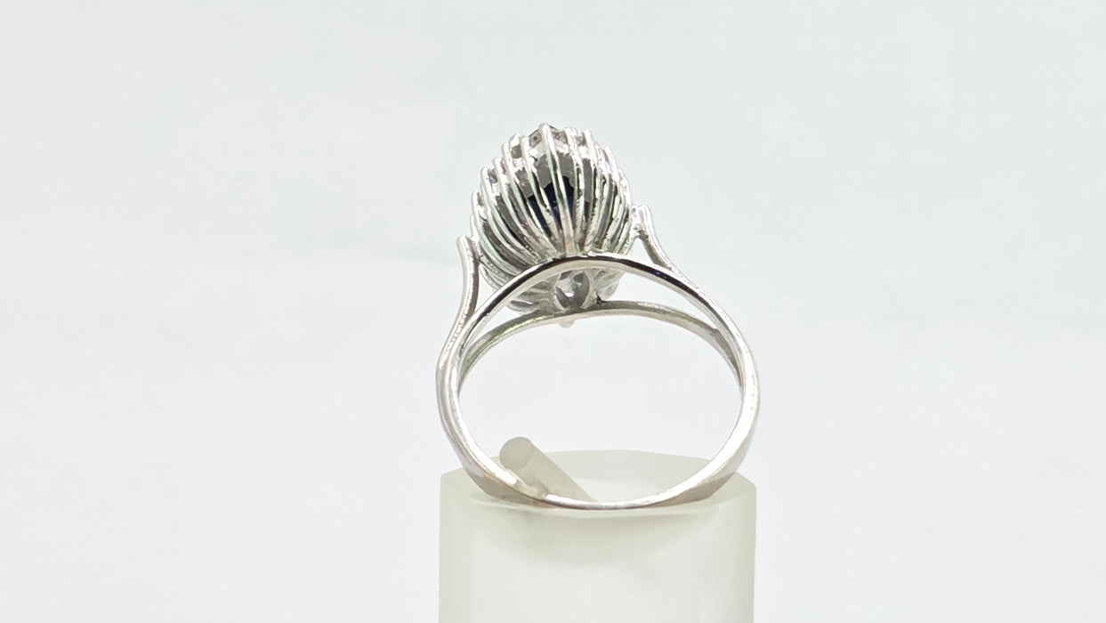 Vintage: 18ct White Gold Marquise Sapphire 1.79ct & Diamond 0.64ct Cluster Dress Ring — From 1975