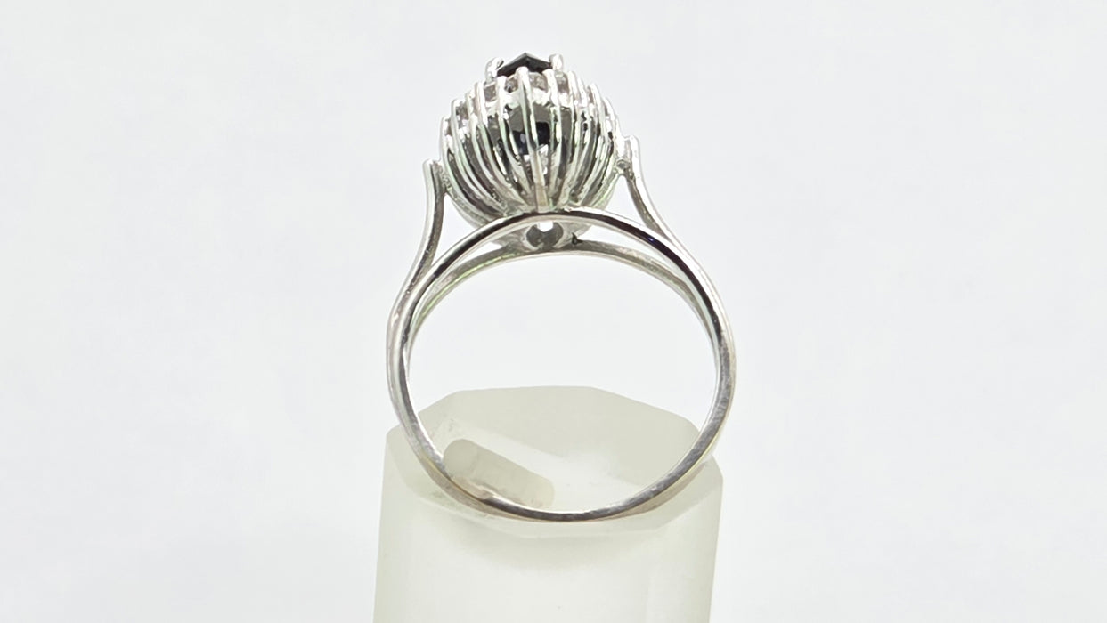 Vintage: 18ct White Gold Marquise Sapphire 1.79ct & Diamond 0.64ct Cluster Dress Ring — From 1975