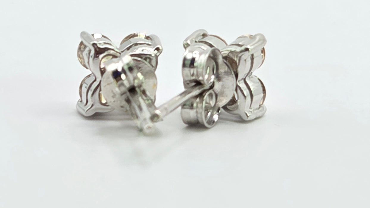 Vintage: 18ct White Gold Champagne Diamond 0.50ct Square Cluster Stud Earrings