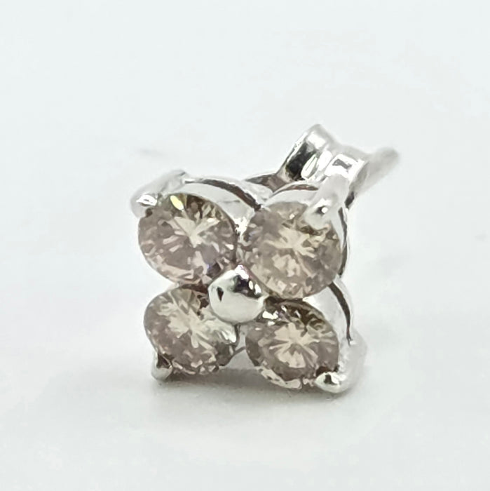 Vintage: 18ct White Gold Champagne Diamond 0.50ct Square Cluster Stud Earrings