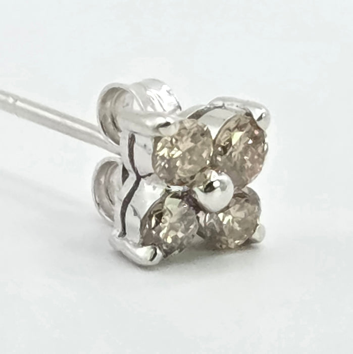 Vintage: 18ct White Gold Champagne Diamond 0.50ct Square Cluster Stud Earrings