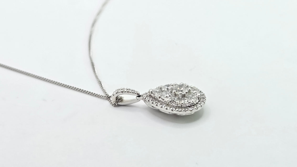 Vintage: Platinum Diamond 0.75ct Pear Shaped Cluster Drop Pendant & Chain