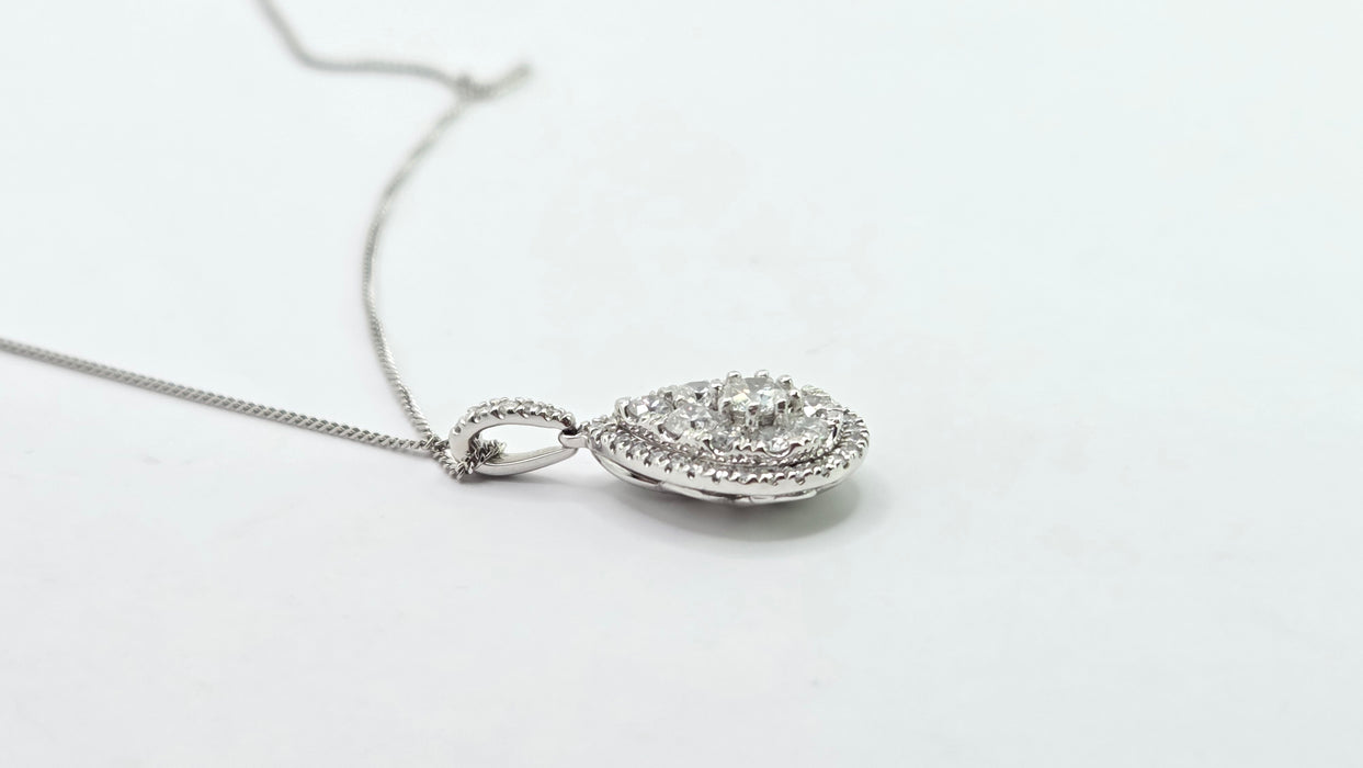 Vintage: Platinum Diamond 0.75ct Pear Shaped Cluster Drop Pendant & Chain