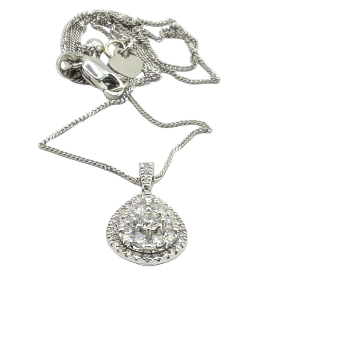 Vintage: Platinum Diamond 0.75ct Pear Shaped Cluster Drop Pendant & Chain