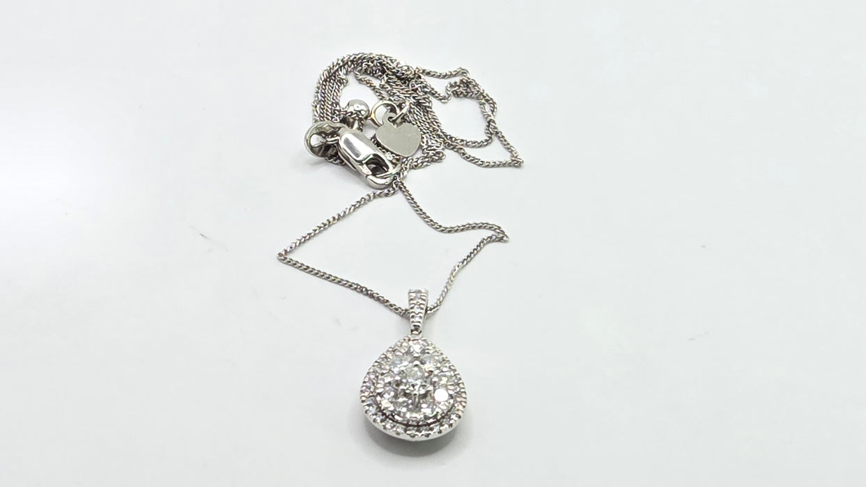 Vintage: Platinum Diamond 0.75ct Pear Shaped Cluster Drop Pendant & Chain