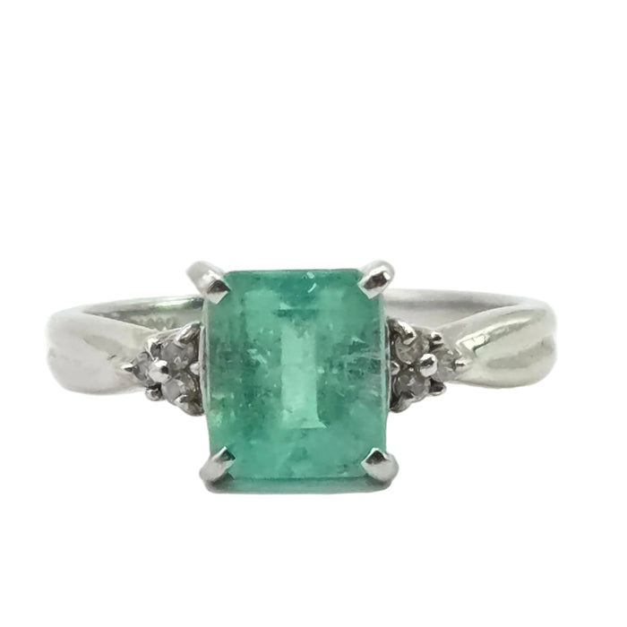 Vintage: Platinum Emerald 1.51ct & Diamond Dress Ring