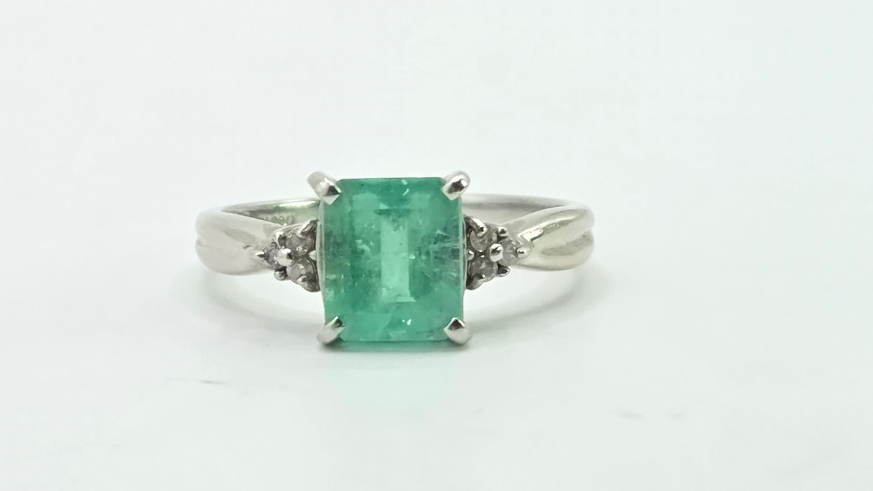 Vintage: Platinum Emerald 1.51ct & Diamond Dress Ring