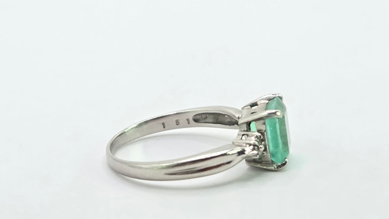 Vintage: Platinum Emerald 1.51ct & Diamond Dress Ring