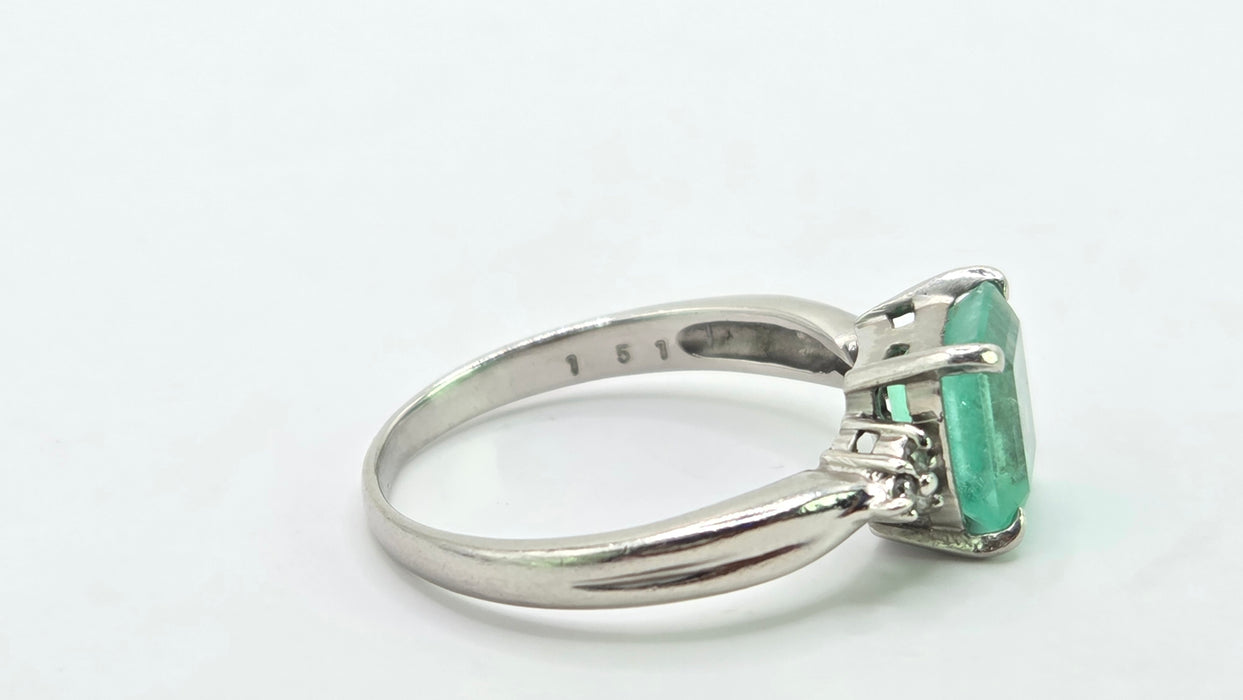 Vintage: Platinum Emerald 1.51ct & Diamond Dress Ring