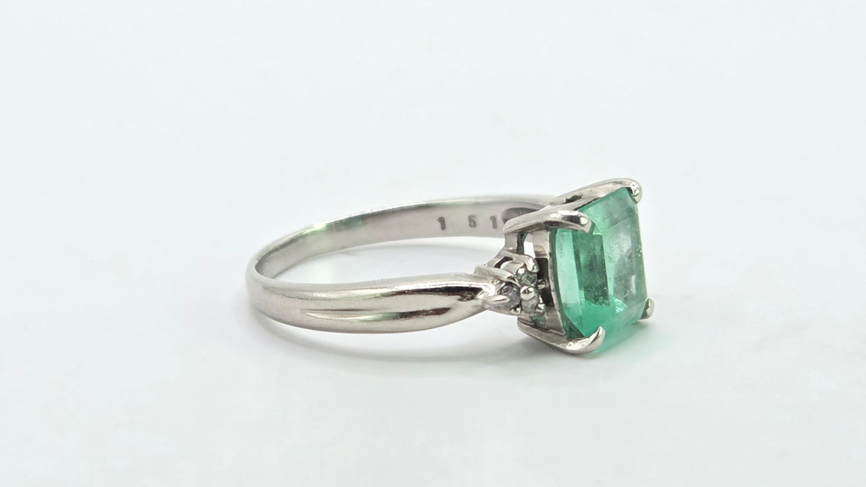 Vintage: Platinum Emerald 1.51ct & Diamond Dress Ring